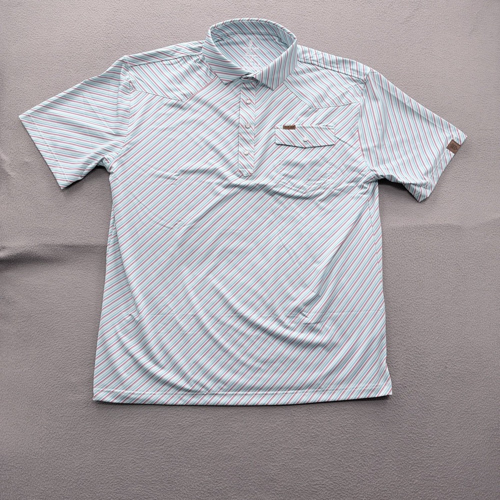 Iron Oak Sawyer Polo Shirt Mens XL Blue Stripe Pocket Performance Stretch Top